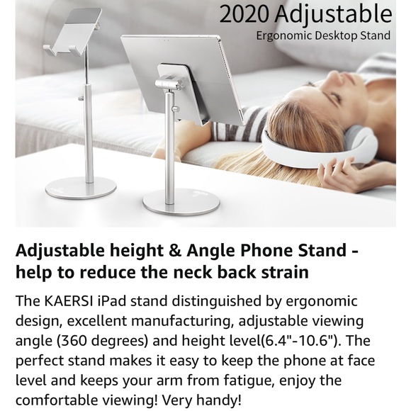 Hands free sturdy Tablet phone adjustable desktop Holder Stand - Silver - Picture 9 of 13